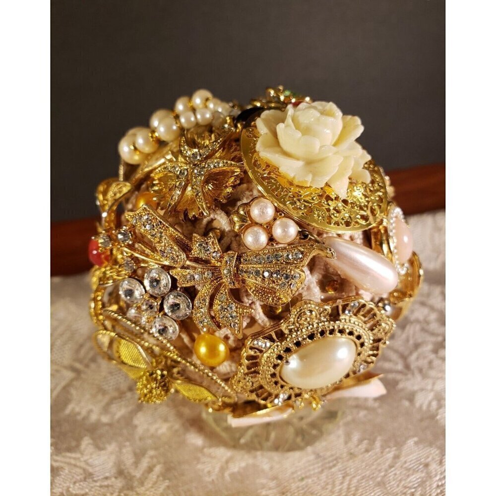 Unique Jeweled Holiday Ornament Butterfly Floral Christmas Handcrafted Vintage